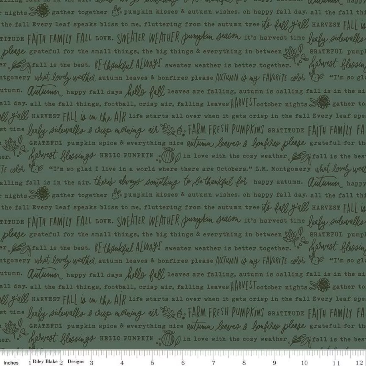 Fabric Riley Blake Green Autumn Words Happy Fall Days by the Quarter Yard C16342-GREEN